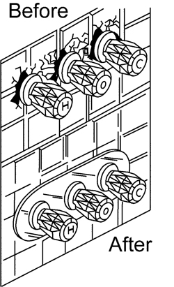 Cover up tub or shower tile damage with a three handle faucet replacement fixture